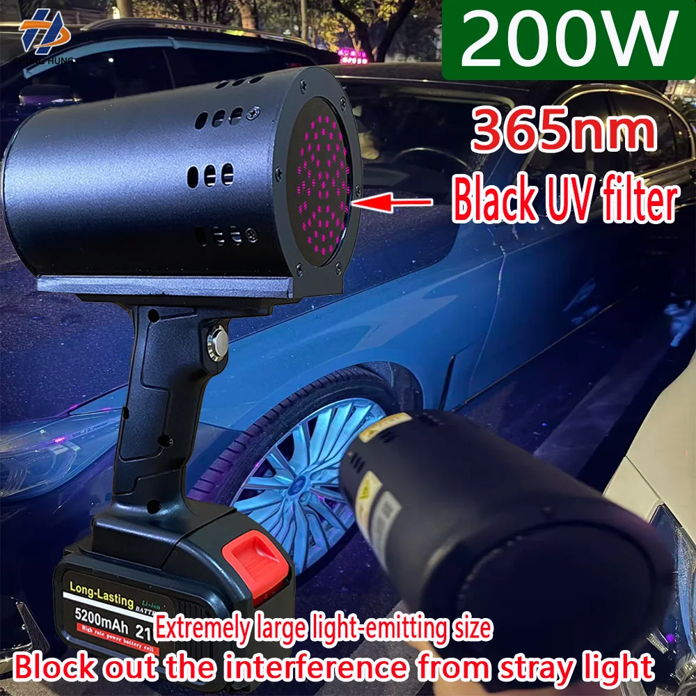200W High-Intensity UV Flashlight 365nm for Car Paint Inspection Accurate Surface Defects & Putty Spraying Detection Lamp