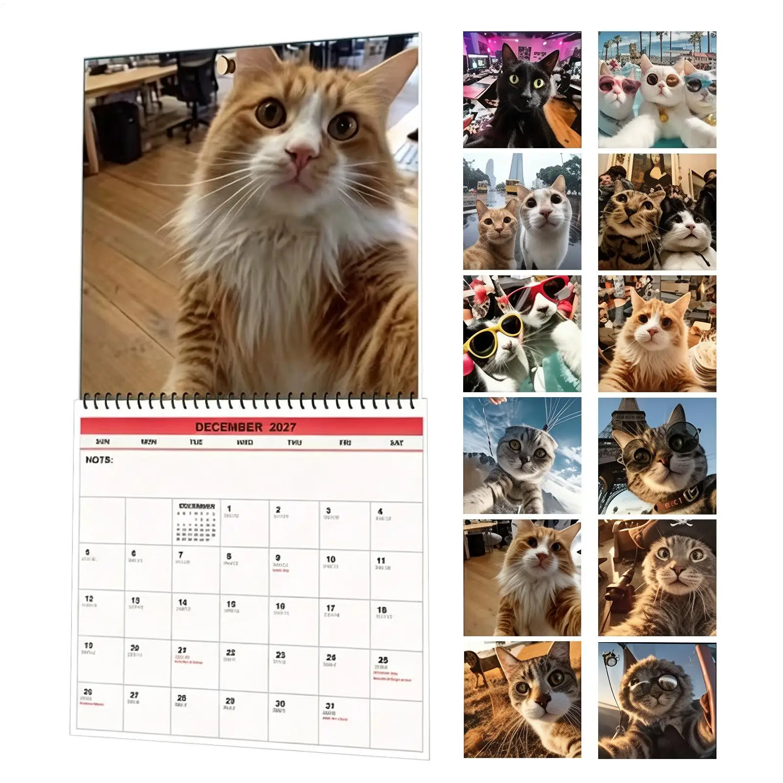 2027 Cat Wall Calendar 12 Month Hangable Planner Cute Playful Animal Patterns Display Monthly Schedule Organizer For Home Office