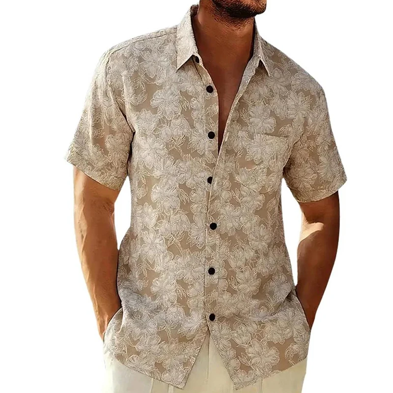 Men's Summer Fashion Flower Short Sleeve Hawaiian Shirt Casual Solid Beach Holiday Shirts Stylish Printed Mens Clothing