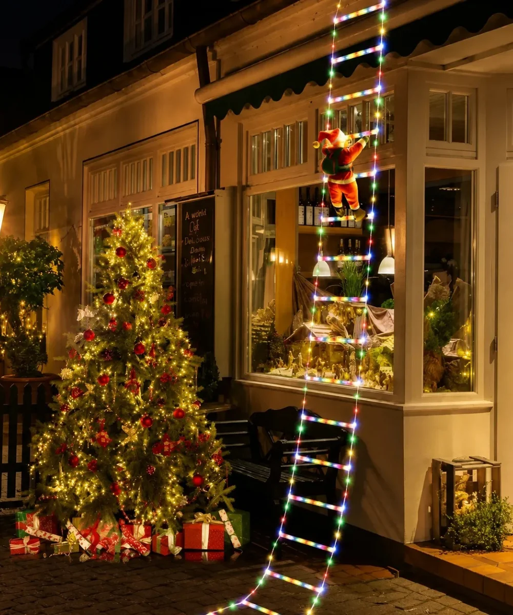 Home Christmas Decoration Lights Santa Claus Climbing Ladder LED Lamp for Outdoor Eaves Xmas Party New Year's Garlands Decor