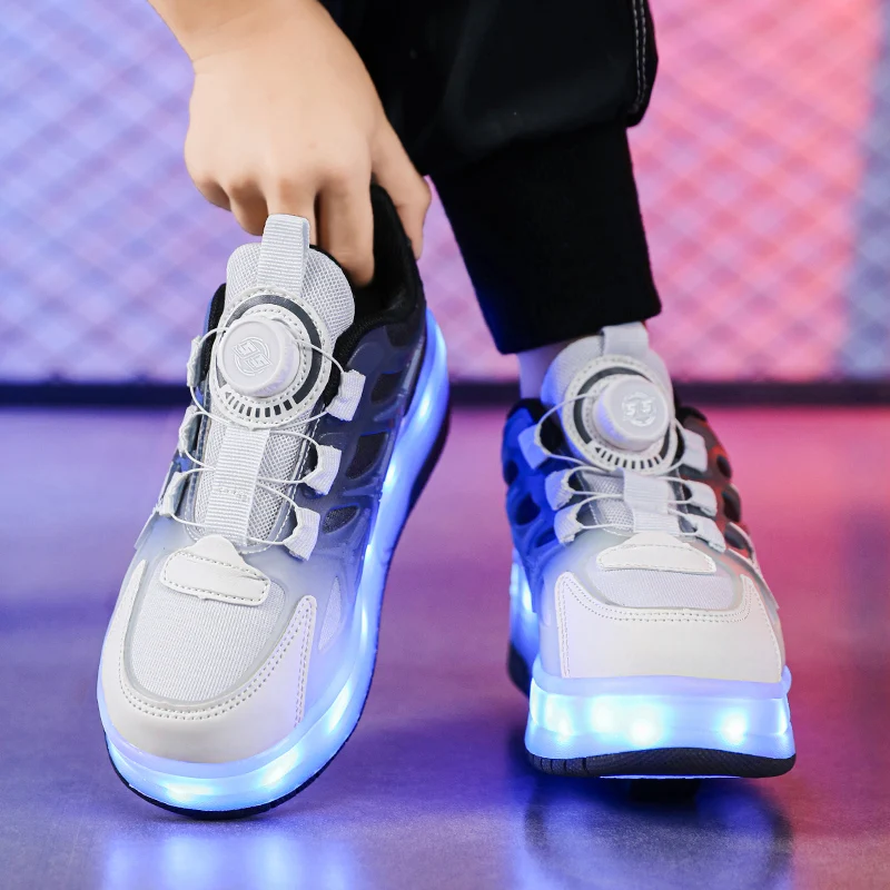 2024 new children\'s walking shoes glow-in-the-dark two-wheel flash skates Breathable elementary school sports roller skates