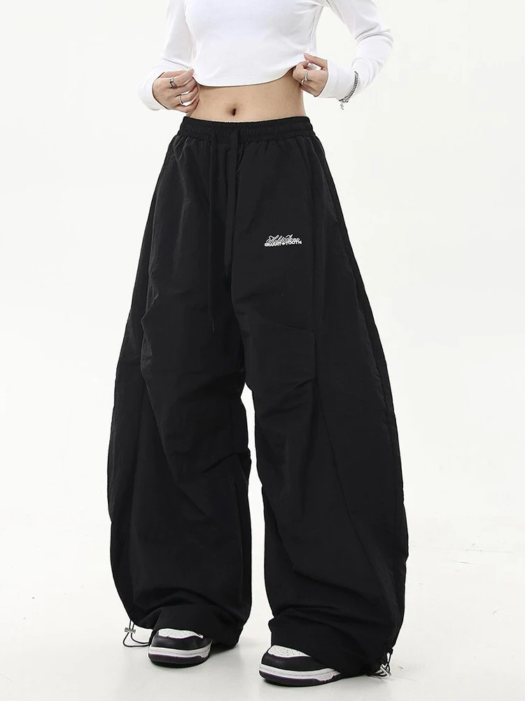 Zoki Letter Hip Hop Cargo Pants Women Streetwear High Waist Y2K Pleated Trousers American Vintage Oversize Loose Bf Casual Pants