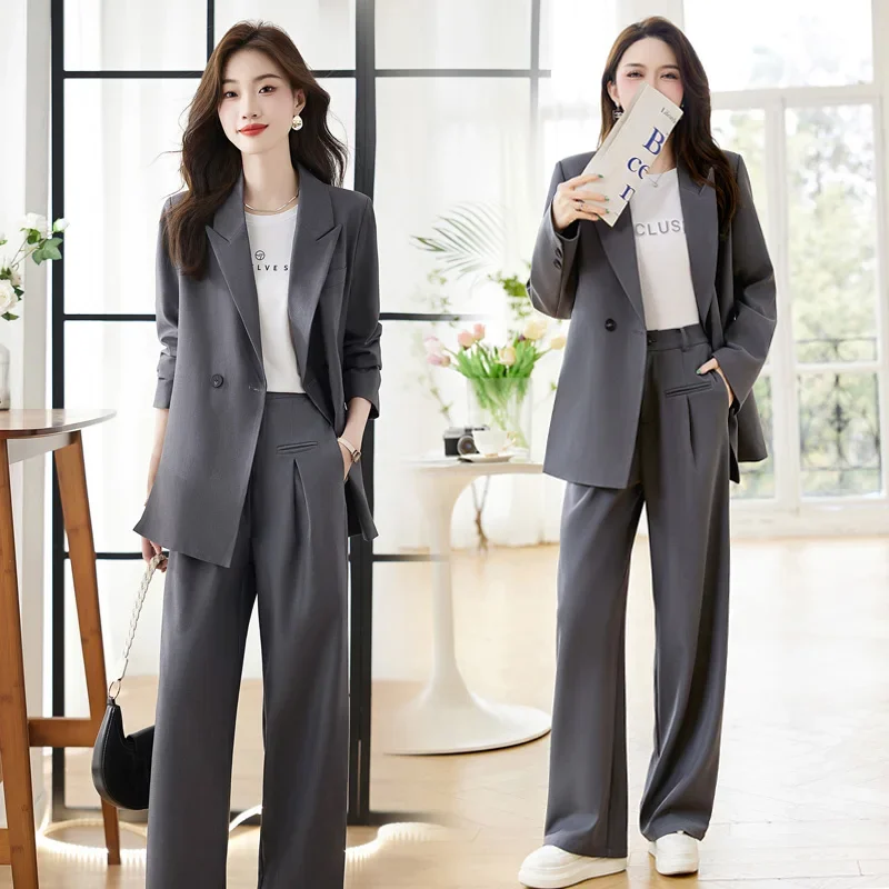 Ladies Brown Black Grey Suit Pants Set Women Casual Office Wear Suit Blazer Spring Two Piece Pant Set Suits Girls Suit Coat Set