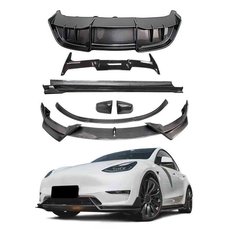 Dream Garage Car Parts For  Model Y Dry Carbon Fiber Front Rear Lips Spoiler Side Skirts Body Kit