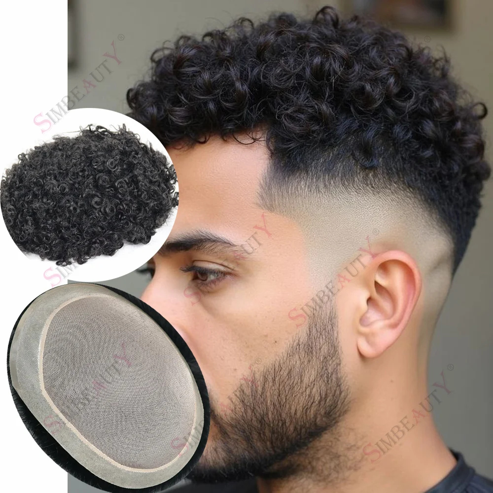 12 مللي متر 8 مللي متر رجل الأفرو الشعر المستعار نظام استبدال الشعر البشري الأسود أحادية بولي PU الرجال شعر مستعار أمريكي أفريقي Capilar Hombre