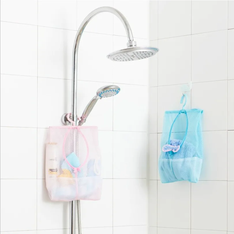 Multiuse Hanging Storage Bags Clothespin Mesh Bag Organizer with Hook for Bath Swimming Kids Toys Storage Baskets