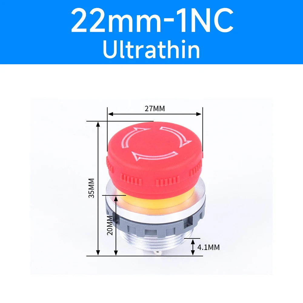 16mm 22mm Ultra Thin Plastic emergency stop button mushroom emergency switch self-locking stop charging pile power outage on off