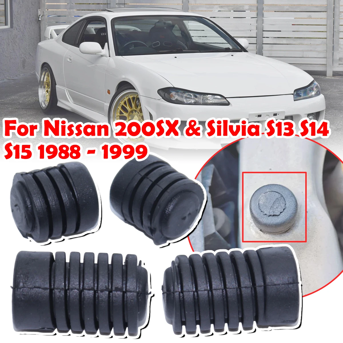 

For Nissan 200SX Silvia S13 S14 S15 1988 - 1999 Car Bumper Bonnet Hood Lid Rubber Stoppers Cushion Insulator Buffer Accessories