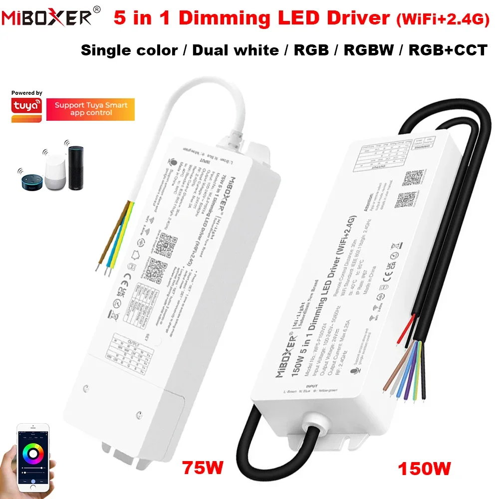 impermeavel led driver power controle sem fio rf cor unica dual white rgb rgbw cct wi fi 24g escurecimento dc 24v 75w 150w 01