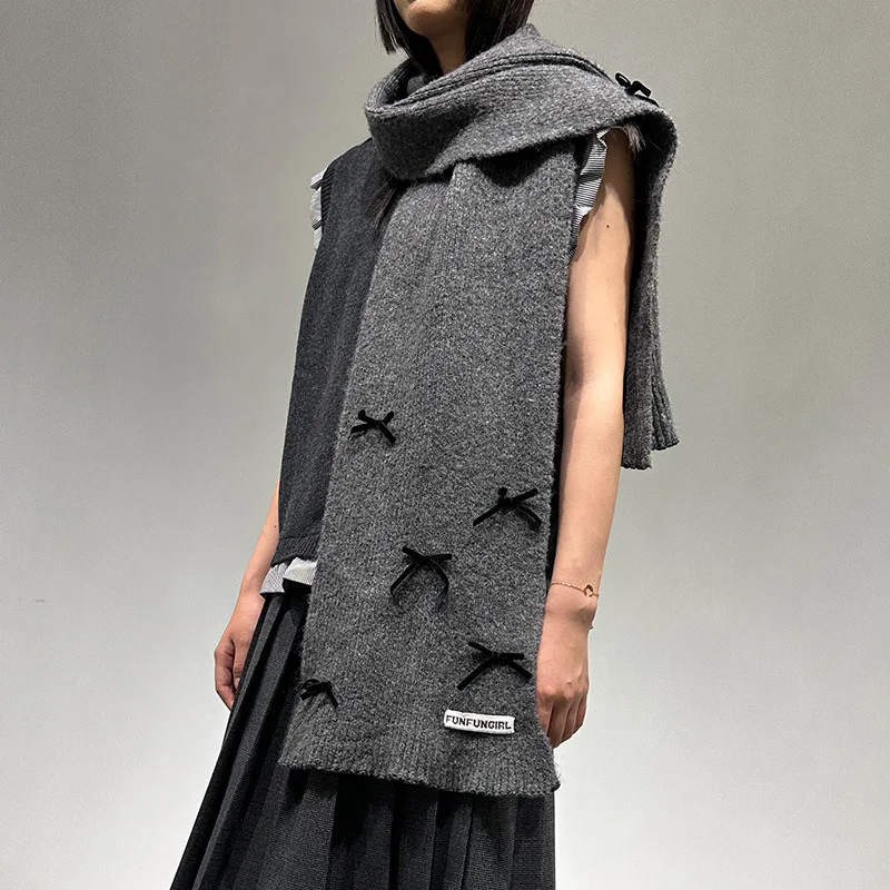 

Новый осенне-зимний теплый и универсальный комплект с толстым бархатным трикотажем, комплект из двух предметов, элитный бант, шаль, перчатки, шарф, комплект Wh6