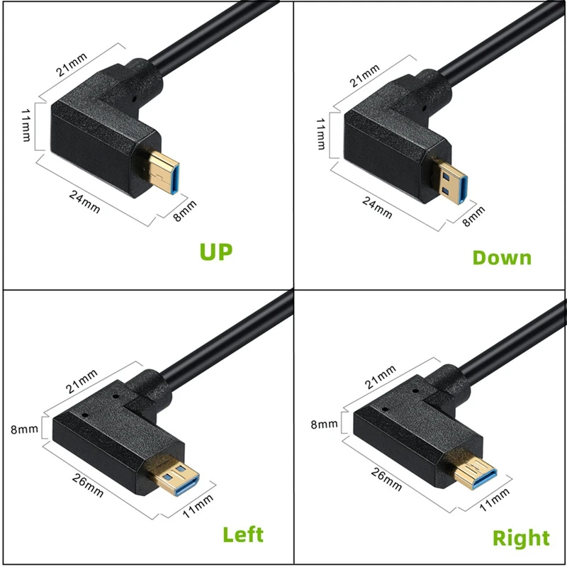 0.3m OD4.0mm 2.1V 8k@60hz Micro HDMI - compatible with Mini HDMI - compatible male 90 Degree C-D Adapter  Cable