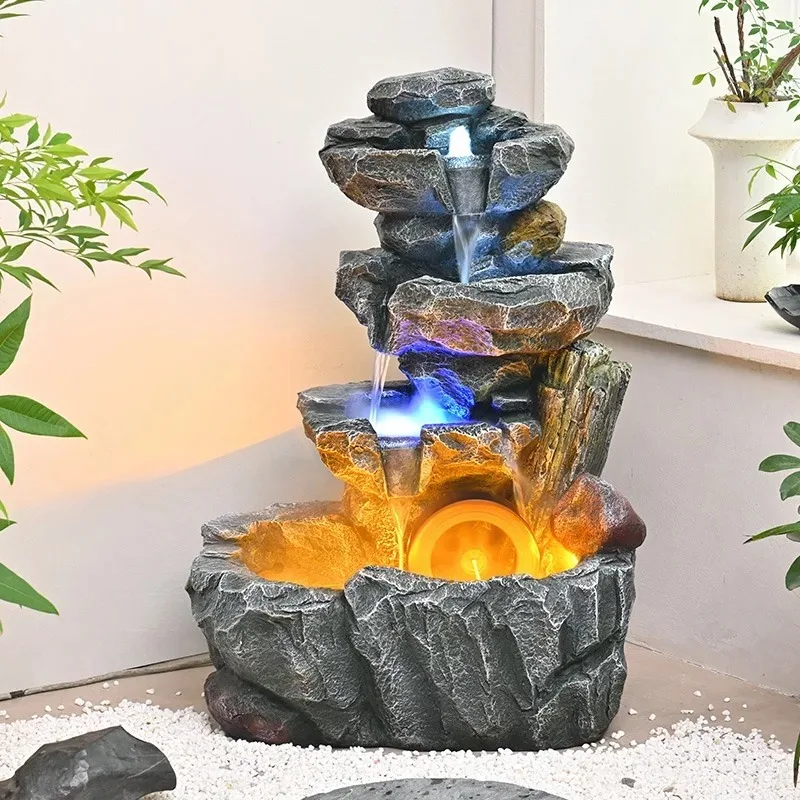

【Specialized】Tiered Cascading Water Feature Polyresin Construction Multiple Levels for Patio Courtyard Zen Garden