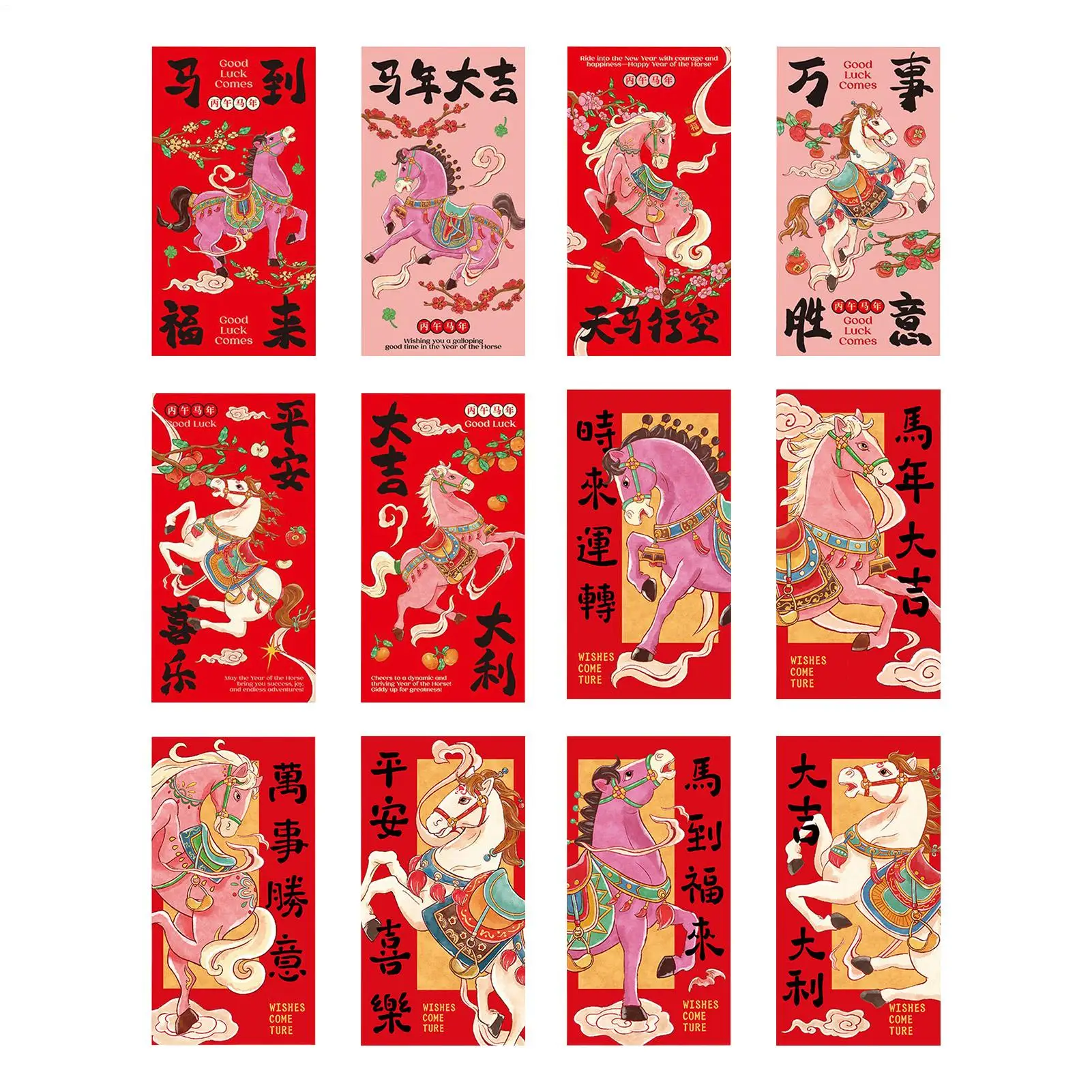 6 Stück 2026 Jahr des Pferdes Rote Umschläge Neujahr Geschenktüten Chinesisches Frühlingsfest Hongbao Traditionelle Glücksgeldpakete