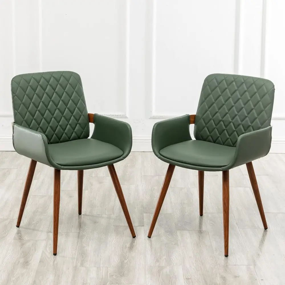 

Green Upholstered Seat Leather Dining Chairs Set of 2, Metal Legs, Adjustable for Kitchen or Dining Room