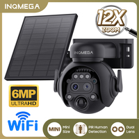 INQMEGA 6MP 12x Zoom Dual Lens Solar Cell PTZ Camera 4G WIFIWireless PIR Human Detection 5W Solar Panel Camera Night Vision CCTV