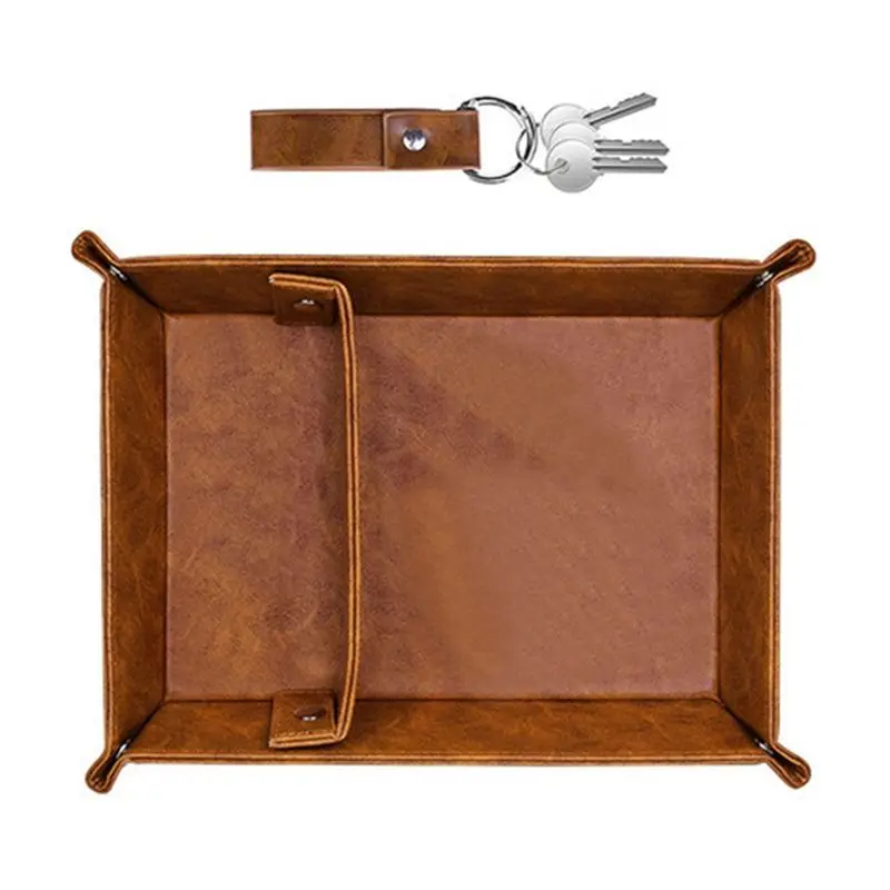 ABSJ-PU Leather Valet Tray For Men - Nightstand Organizer With Dividers, Ideal For Desk, Bathroom & Bedside Storage
