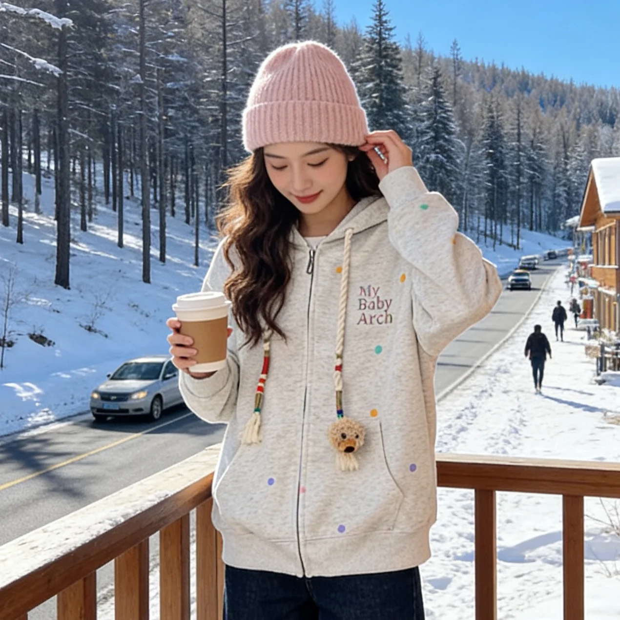 

Женская модная свободная толстовка больших размеров в американском ретро-стиле с принтом в горошек и мишкой, универсальная, трендовая куртка