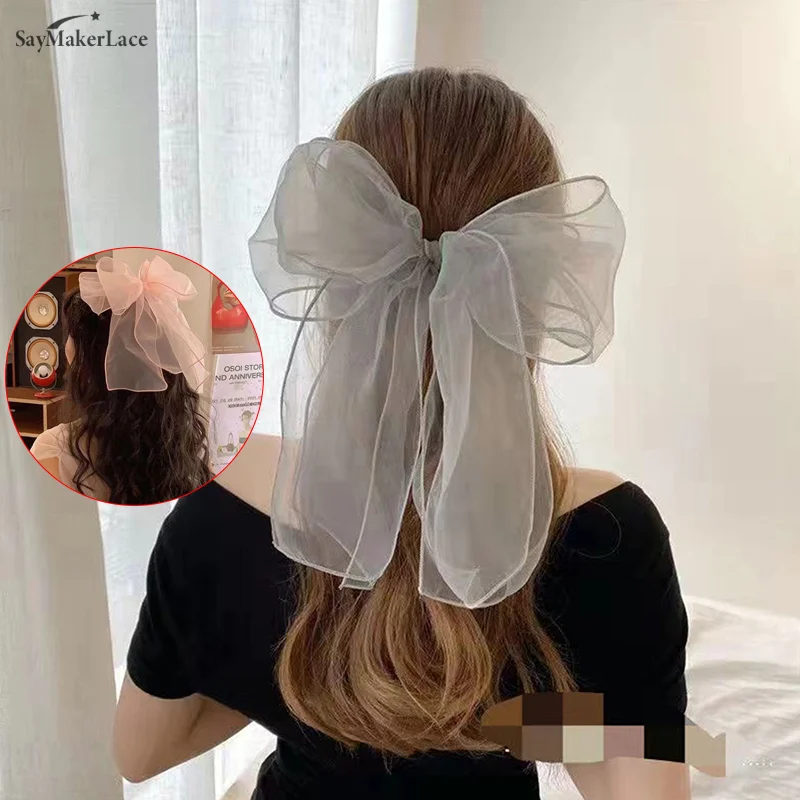 

Double Solid Color Bow Hairpin Shiny Ribbon Hair Clip Spring Clip Hair Claw For Women Back Of The Head Hair Jewelry Accessories