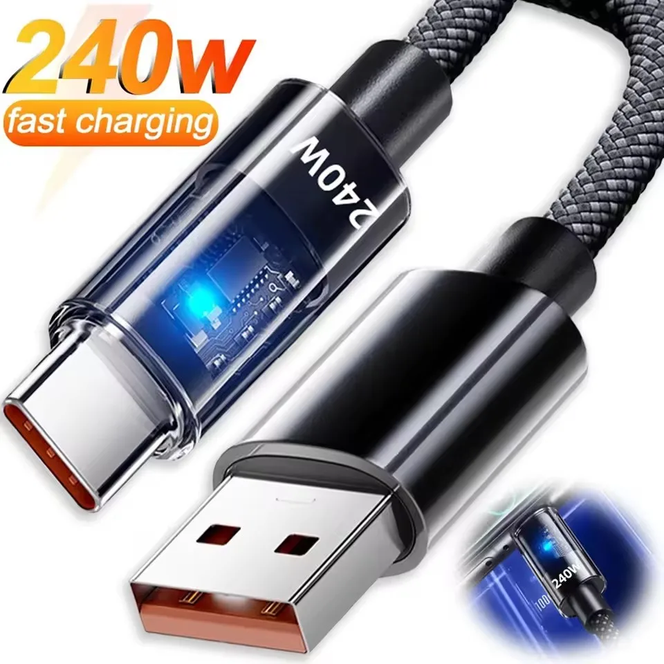 Cable de carga súper rápido Dual TypeC de 240W, pantalla Digital LED para Samsung, Xiaomi, USB a tipo C, Cable de datos para cargador de teléfono, 2M/1,5 M