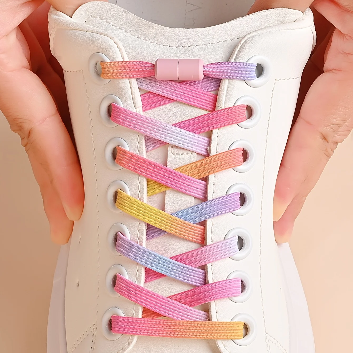 1 Pair of Elastic No-tie Shoelaces with Easy-release Buckles colored Fashion Laces for Sneakers, Casual Shoes, White Sneakers