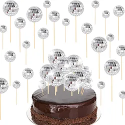 1pc 3/4/5CM Shiny Mirror Ball Cake Topper Cupcake Toppers with Wooden Sticks Birthday Wedding Dance Party Cake Decoration Supply