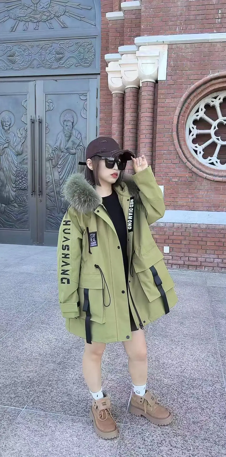 Winter jacket women's parka coat fashion long coat rabbit fur lining hooded 100% real fur collar slim fit warm goose down suit