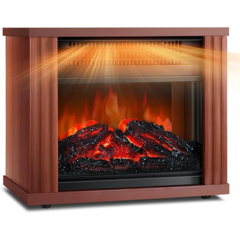 LifePlus Electric Fireplace Heater, Portable Wood Fireplace Stove with 3D Realistic Dancing Flame Effect,