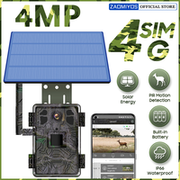 ZAOMIYOS 4G SIM Solar Hunting Trail Camera Outdoor 4MP Night Vision PIR Motion Detection 6 Batteries Waterproof Wildlife Camera