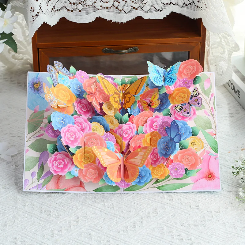 

New Birthday 3D Pop-Up Card: Colorful Butterflies, Creative Hand-Cut Paper Art, Wishes of Gratitude, Mother's Day