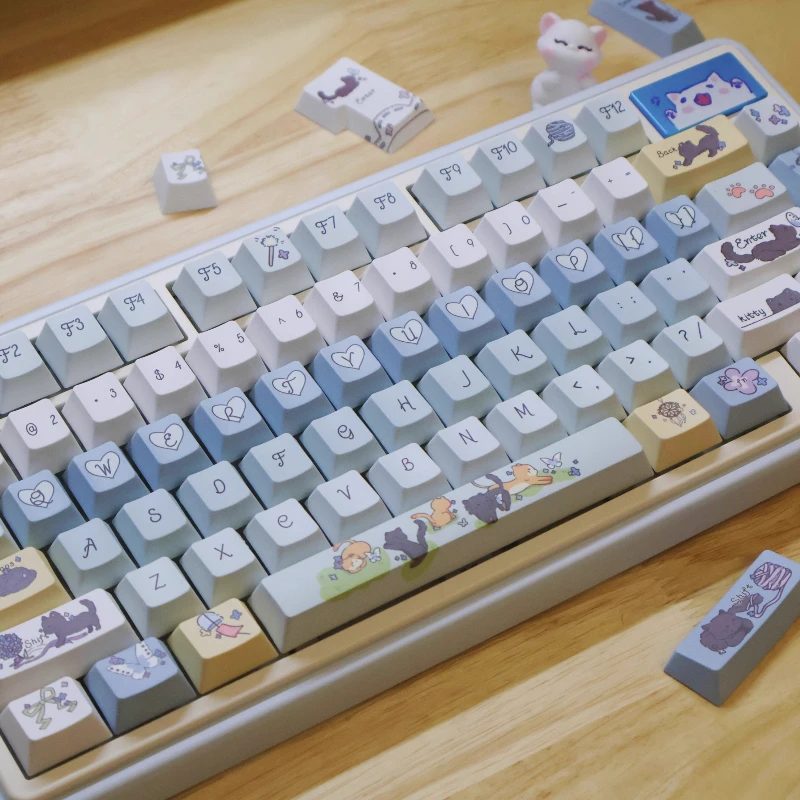 The Cat's Back Garden Keycap Cherry Profile Keycaps Cute PBT Sublimation Custom 130 Keys Key Caps MX Mechanical Keyboard Caps