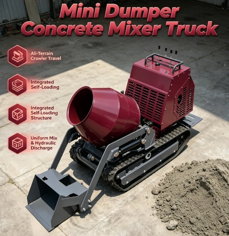 Customized Cheap Fully Hydraulic Mini Tracked Concrete Mixer Diesel Engine With Front End Loader Small Dumper Home Use