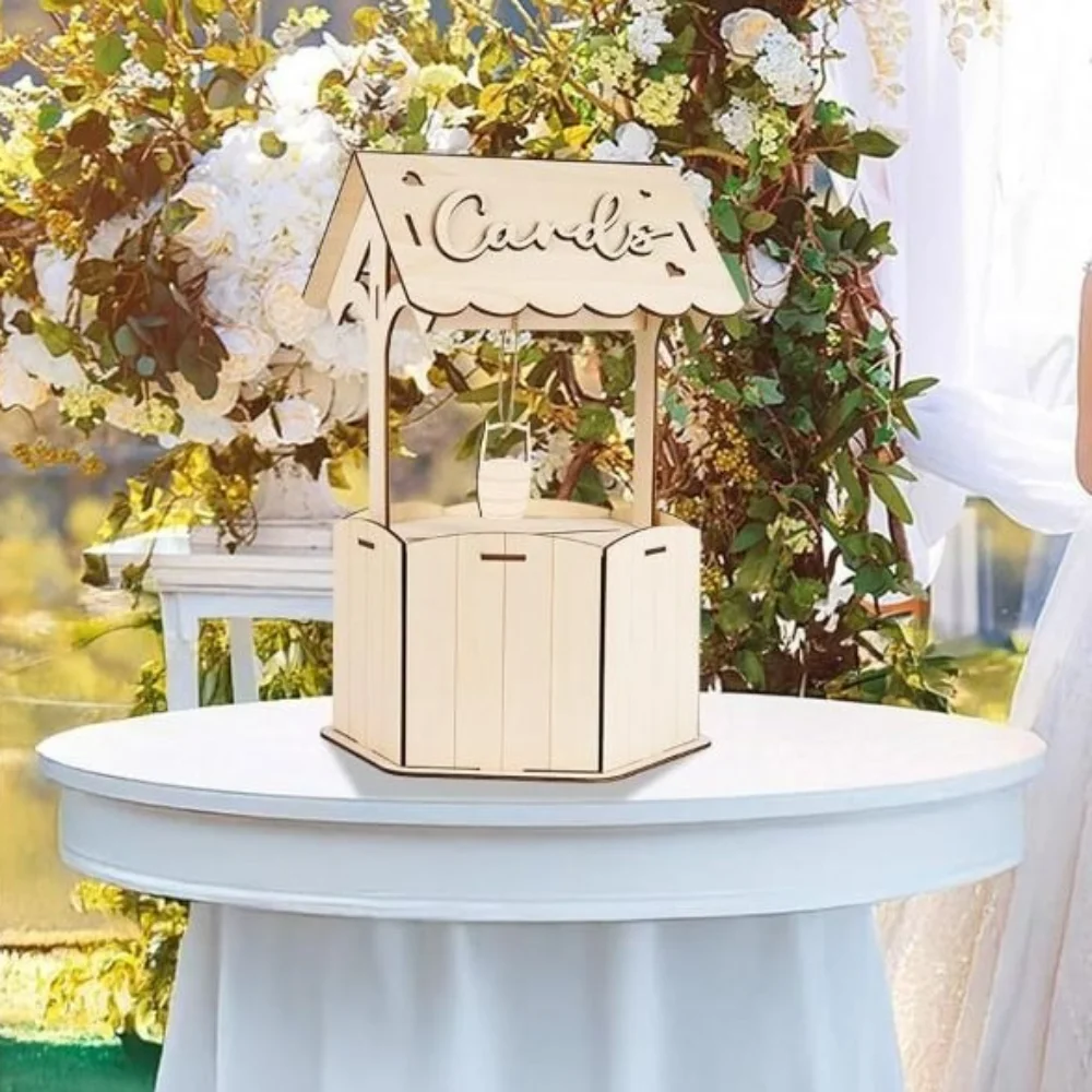 Durable Rustic Wishes Wedding Card Box Natural Wood Craft Wooden Gift Card Box Handmade Receiving Box Wedding Party