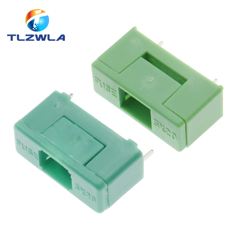 10PCS 5X20MM Fuse Box 250V Bayonet Type Fuse Holder With Cover Green Color 5*20mm PCB Terminal Foot distance 15mm 22mm