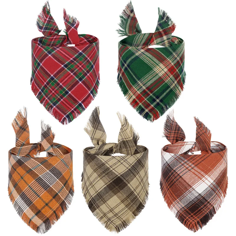 Double Pet Triangle Scarf Plaid Big Dog Bandanas for Medium Large Dogs Hound Golden Retriever Bibs mascotas Grooming Accessories