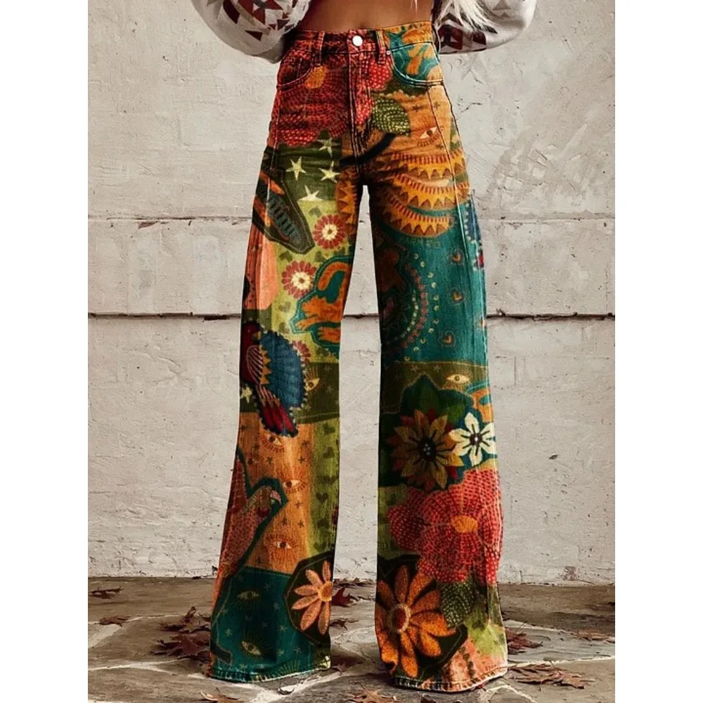 Retro Japanische Kunst-Print Weite Hose 100% Baumwolle Lässige Loose-Fit Palazzo-Hose mit Taschen Damen Sexy Hochtaillierte Hose – Detail 7
