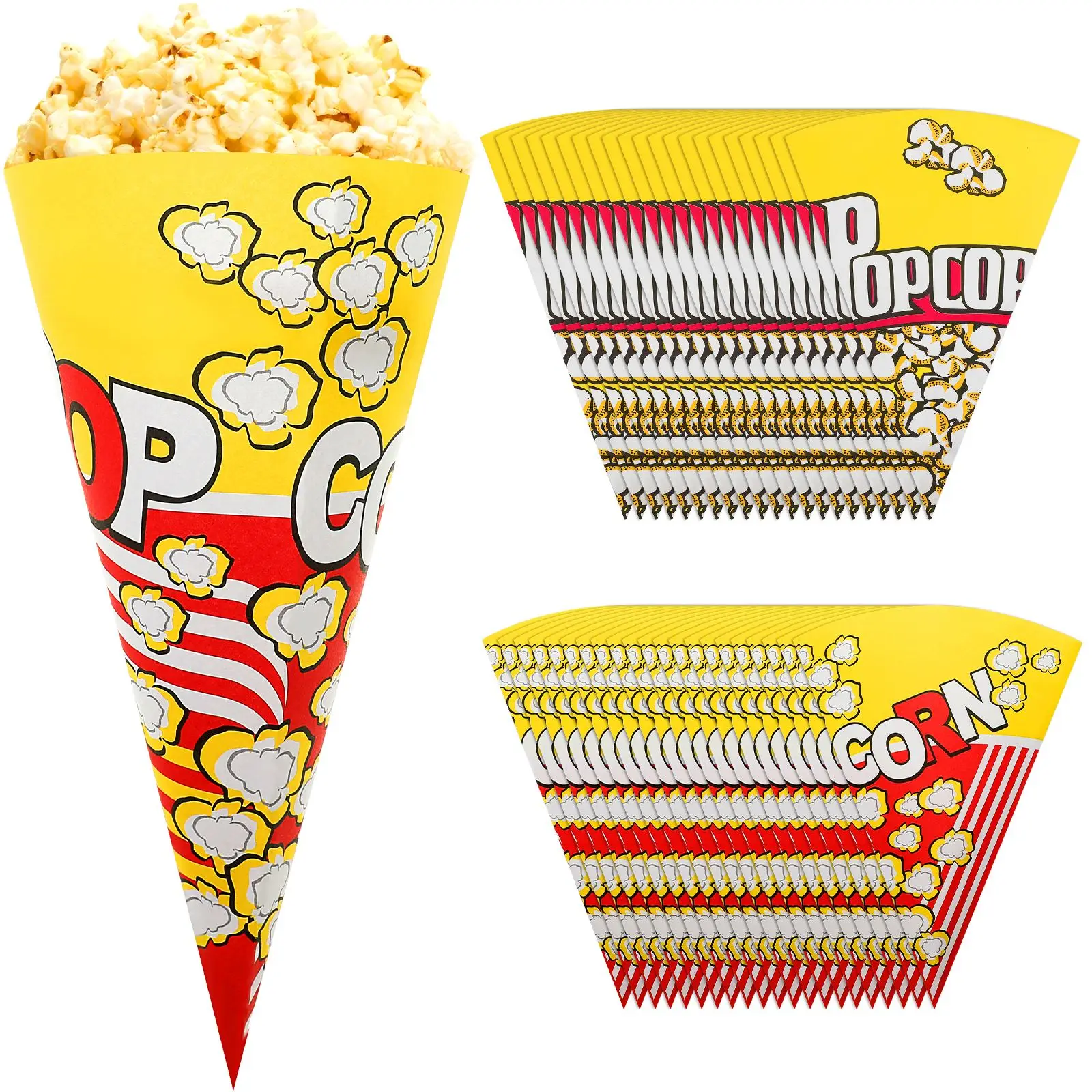 

100 Pcs Party Supplies Storage Carnival Popcorn Paper Bags Snack Bags Paper Popcorn Bags Treats Bags Cone-shaped Popcorn Bags