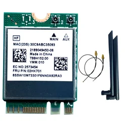 New Wireless Card Dual Band RTL8822CE 802.11ac 867Mbps NGFF M.2 Wifi Bluetooth 5.0 Network Card For Lenovo FRU 02HK701