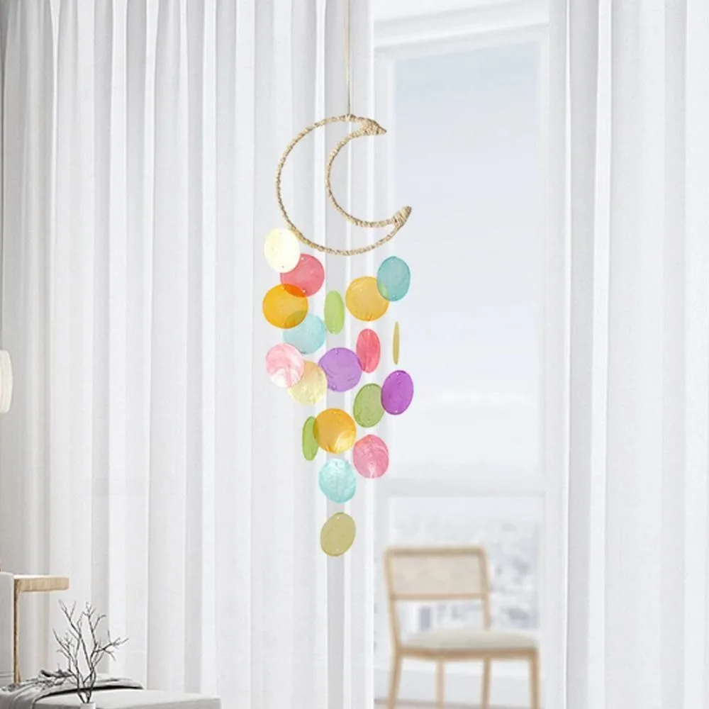 Hanging Shell Moon Wind Chimes Circle Shell Natural Shell Dream Catchers With crisp ringtones Home Decoration Shell Pendant
