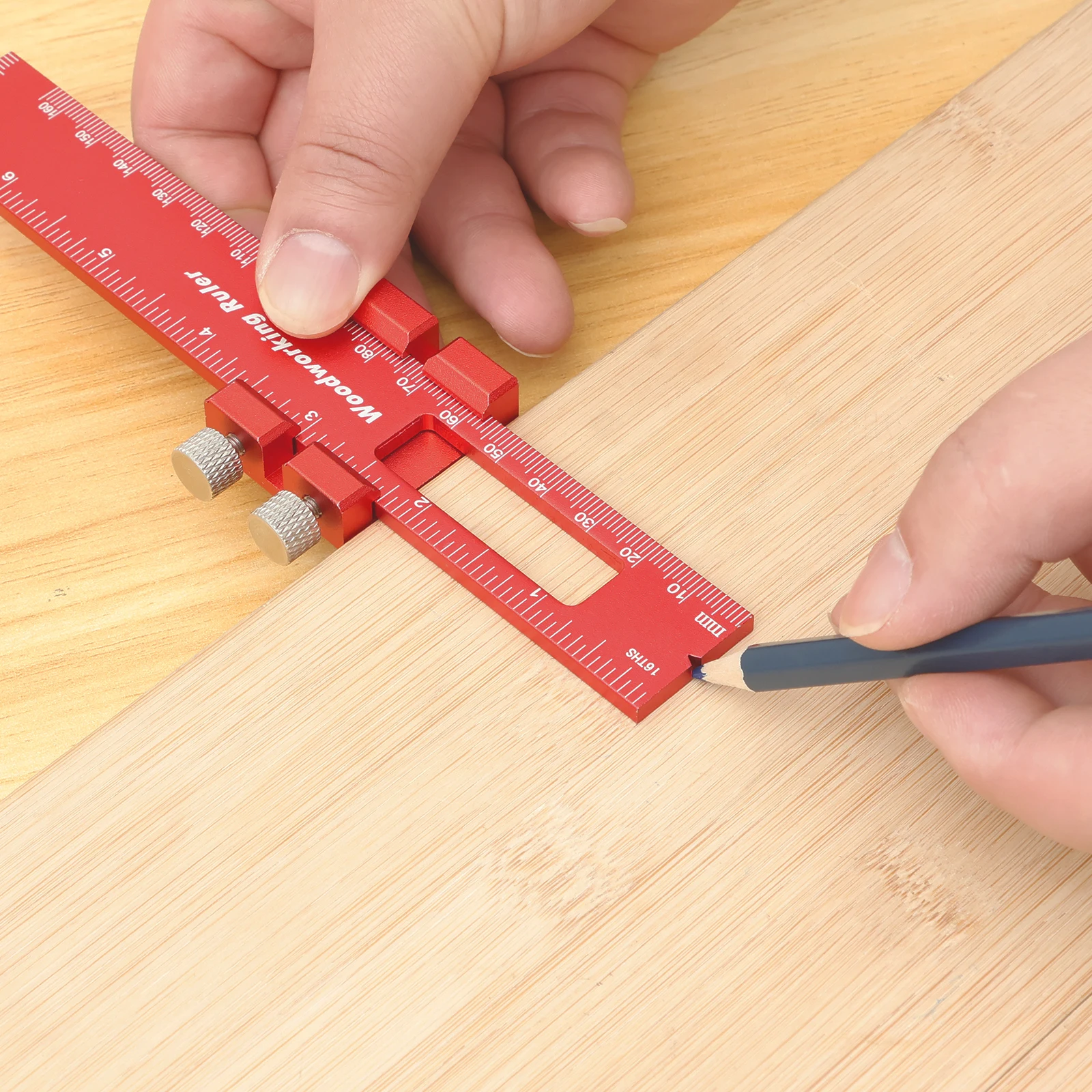 Precision Pocket Ruler T-Type Scribing Ruler Carpenty Square T Track Ruler Inch and Metric Measuring Marking Ruler W/ Slide Stop