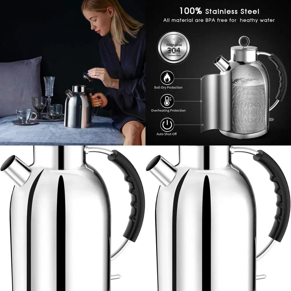 

Stainless Steel 1.5L Electric Kettle with Auto Shut-Off and Boil-Dry Protection, 1500W for Tea Brewing and Hot Water