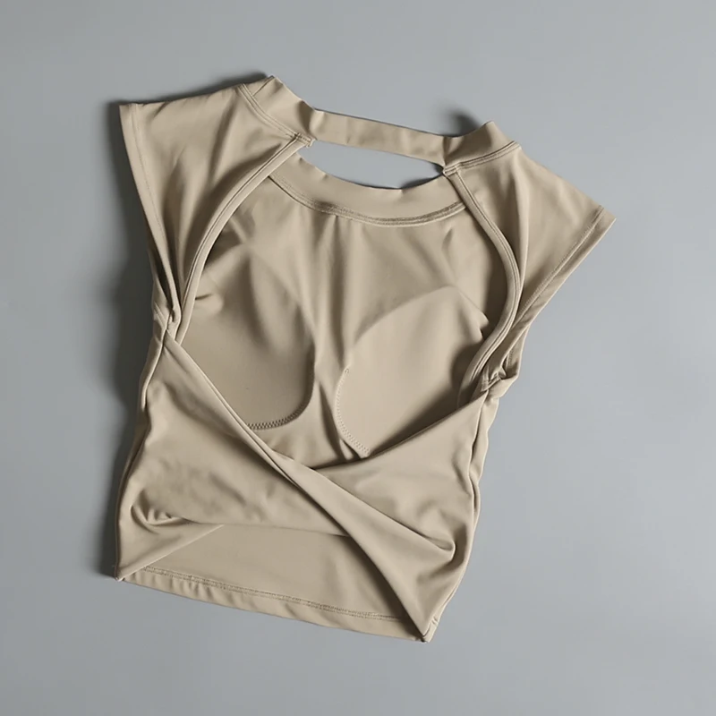 Gilet sportivo da yoga da donna T-shirt sexy a maniche corte con scollo all'americana Pettorina fissa Vita reversibile traspirante Abbigliamento fitness dimagrante