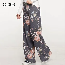 S-XXXL Women Loose Pants Lounge Trousers Floral Print Casual Stretch Waist Drawstring High Waist Long Pants Home Pajamas Pants