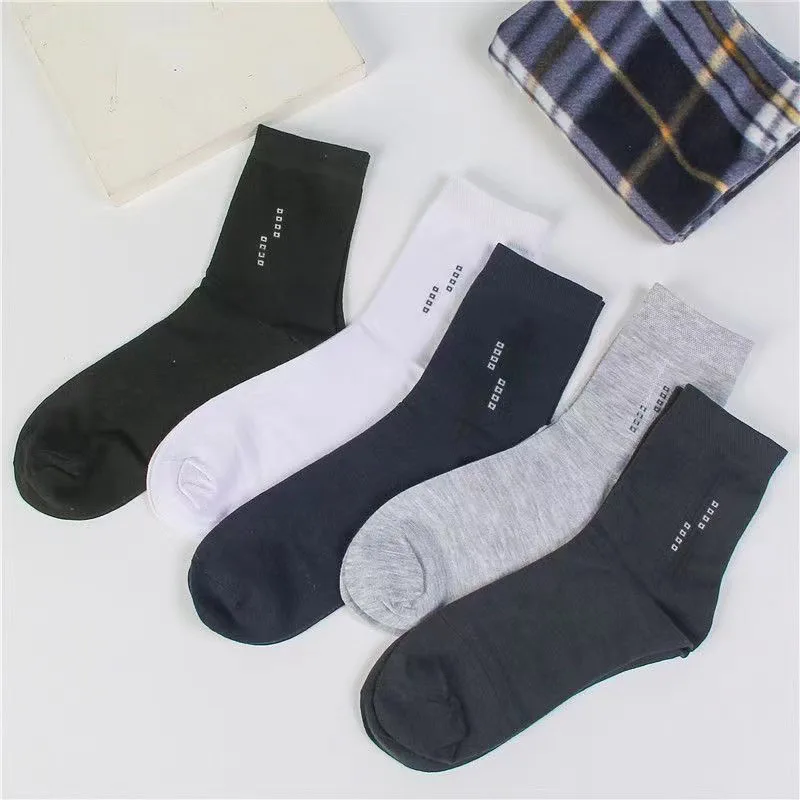 2022 New 5 Pairs Summer Men's Business Socks Solid Color Cotton Mesh Breathable Fashionable High Quality Socks EU 38-44