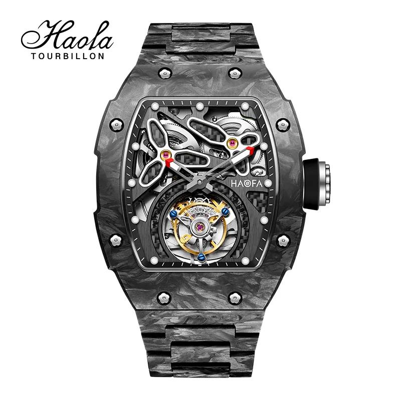 Haofa Full Carbon Fiber Tourbillon Watch for Men Skeleton Automatic Luxury Mechanical Watch Sapphire Waterproof Men's Watch 2311