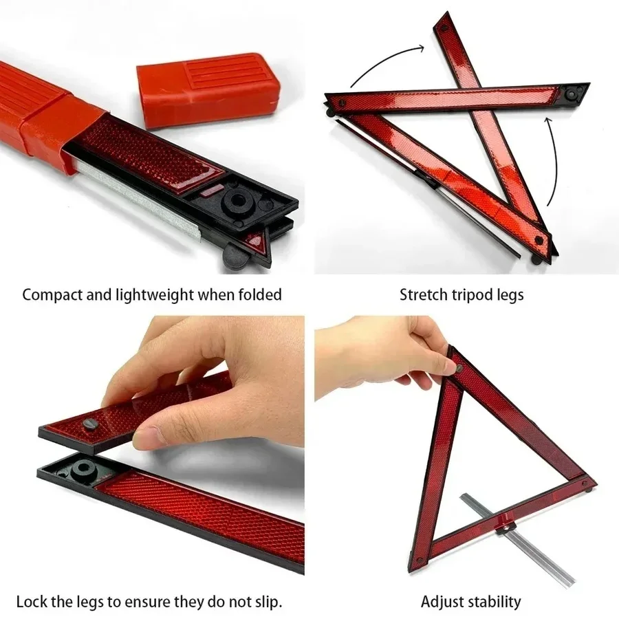 Immagine 7: Triangolo di Emergenza Pieghevole per Auto, Segnale di Stop Riflettente Rosso, Triangolo di Avvertimento per Guasti, Accessori Auto per la Sicurezza