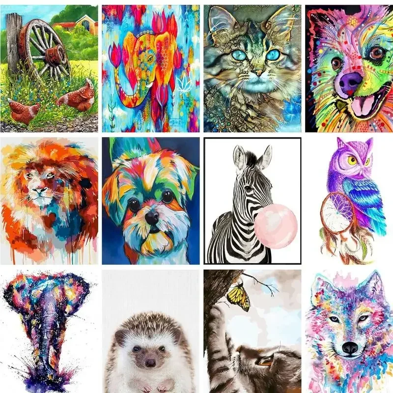 

302025 Diy Painting By Numbers For Adults Frame Kits Colorful Animals Handpainted Acrylic Paint With Numbers For Home Decors