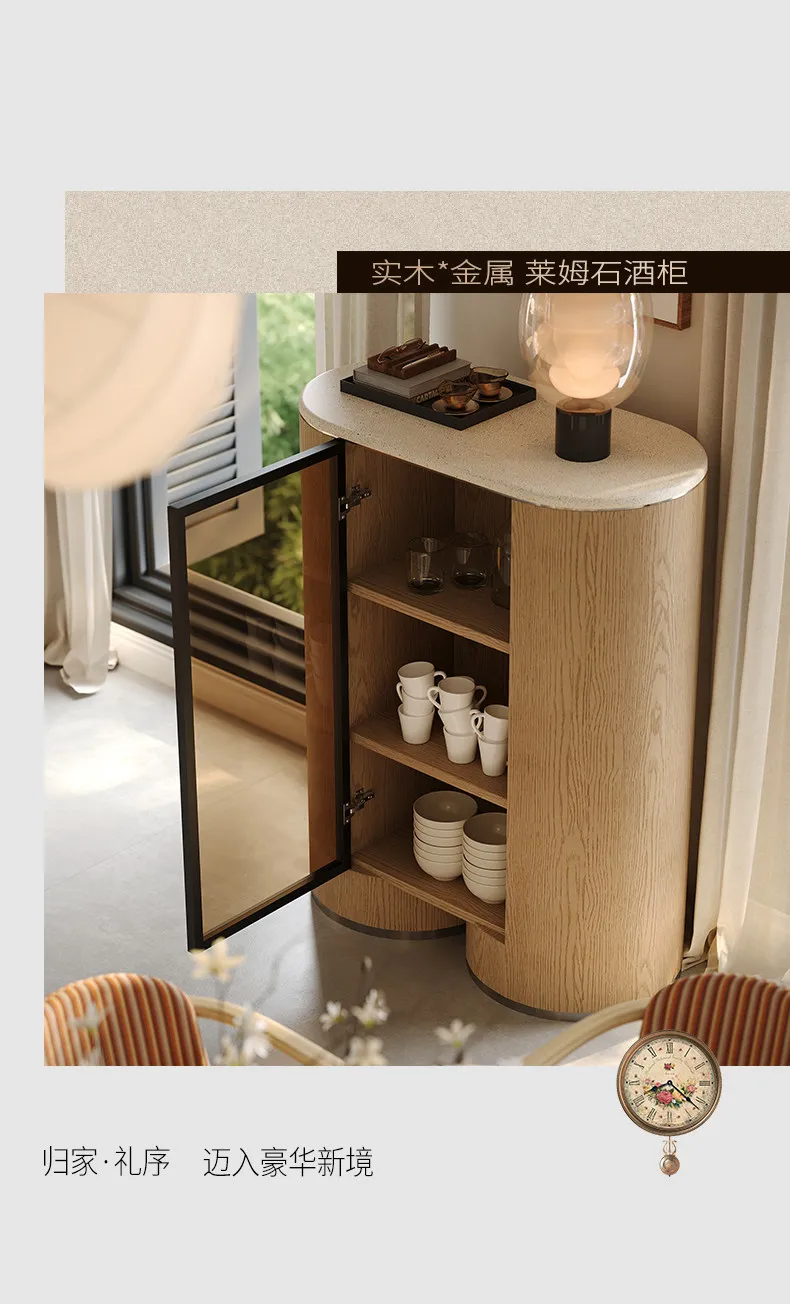 PYH solid wood wine cabinet living room light luxury glass display cabinet against the wall home retro art