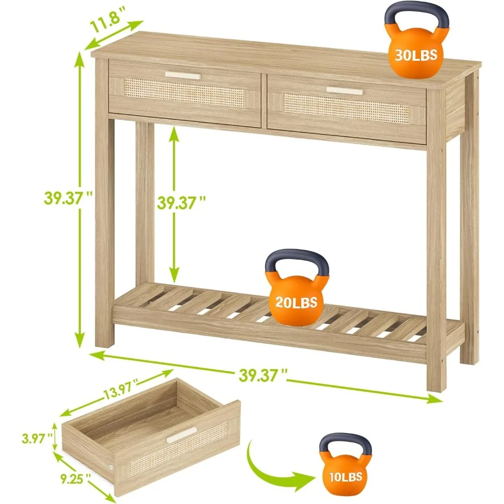 Консольный столик из ротанга в стиле бохо с ящиками и местом для хранения вещей, узкий столик в прихожей, небольшой входной столик для гостиной, фойе, B