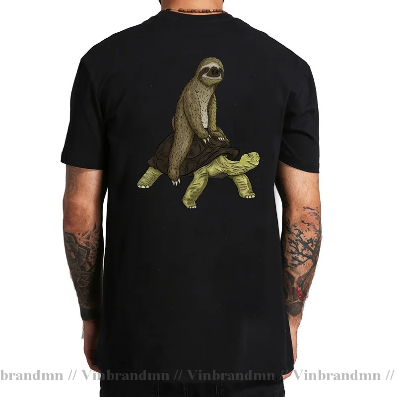 Funny Anime Slow Sloth and Turtle T Shirt men Speed is Relative T-shirt Parody Sloth Riding Turtle T Shirts Boys Tops Tee Shirt