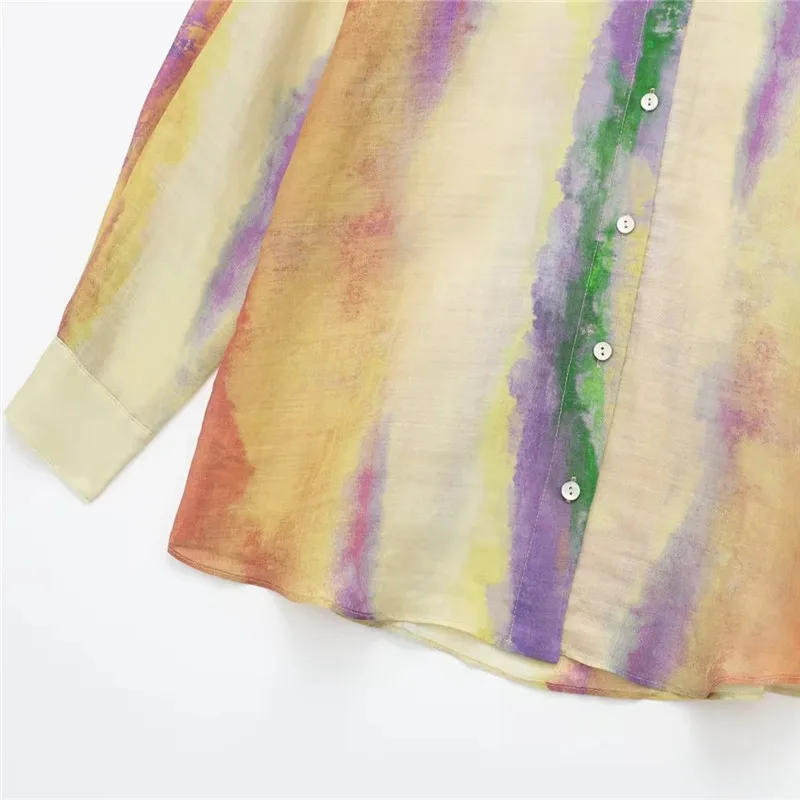 TRAF Tie Dye Long Shirt Women Semi Transparent Button Up Shirt Women Long Sleeve Top Female Loose Summer Blouses Woman 2023